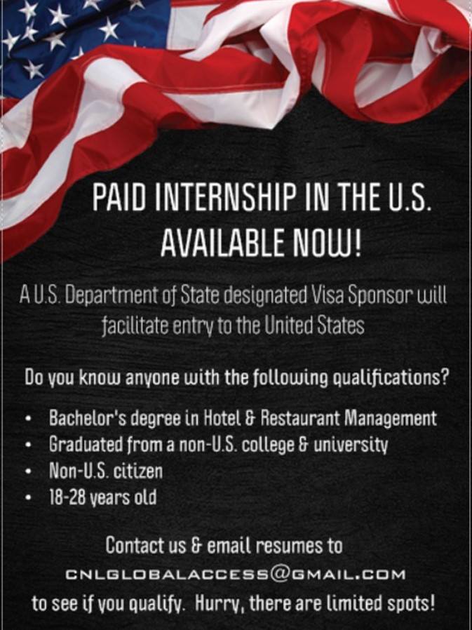 Paid Internship In The U.S. for HRM & Culinary Arts Students from the Philippines